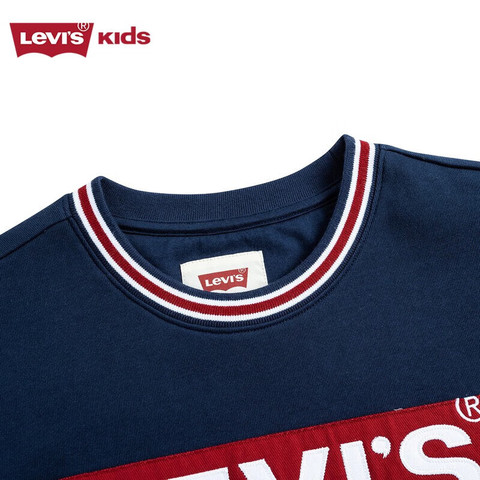 Levi's 李维斯 童装男童套头卫衣春秋新款儿童复古撞色上衣 深靛蓝 130/64(7) 