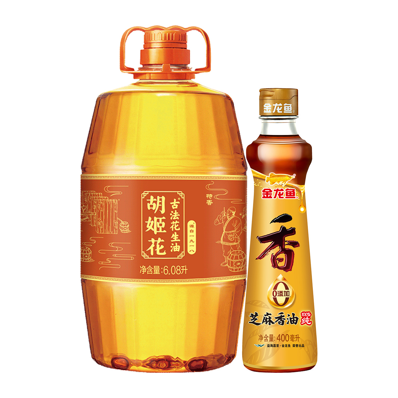 88VIP：胡姬花 古法花生油6.08L+金龙鱼芝麻油香油调味400ml 151.91元