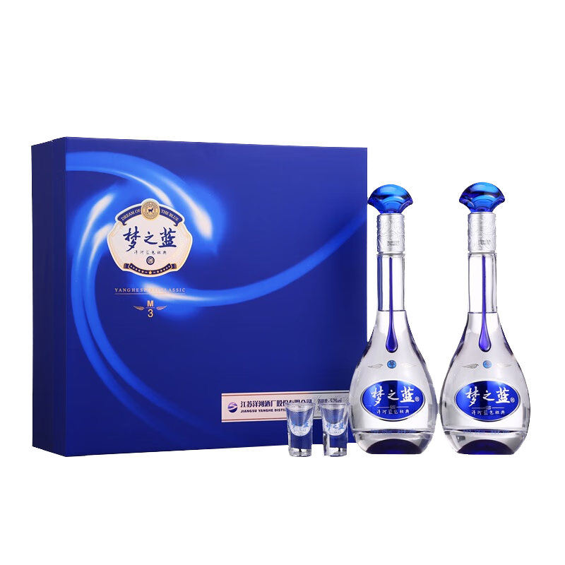 PLUS会员: 洋河 梦之蓝M3 52度 500ml*2瓶 礼盒装 绵柔浓香型白酒 716.3元
