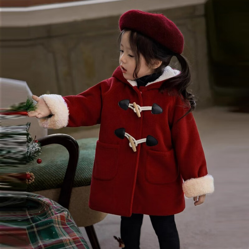 圣诞新年外套女加绒2023冬季新款洋韩版女宝宝夹棉保暖外套 红色 100cm 99.9元