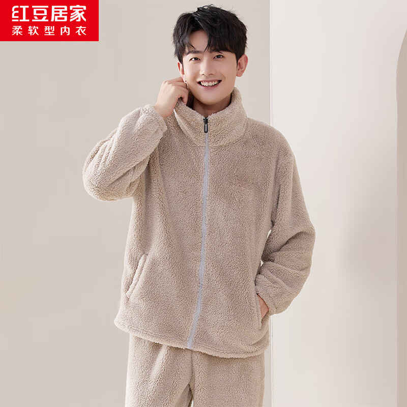 闭眼买：Hodohome 红豆居家 法兰绒 睡衣 加绒加厚 可外穿 家居服套装 59.9元