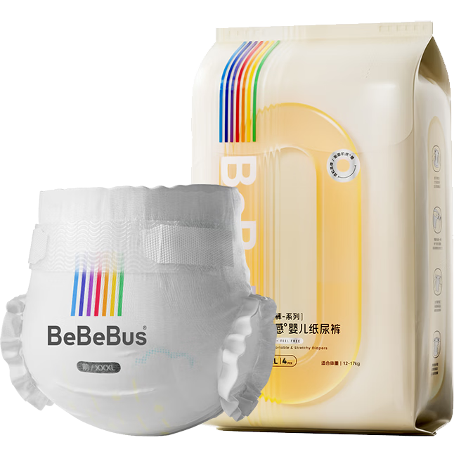 bebebus 超裤护臀纸尿裤试用装M码4片（6-11kg）透气超薄尿不湿 6.44元