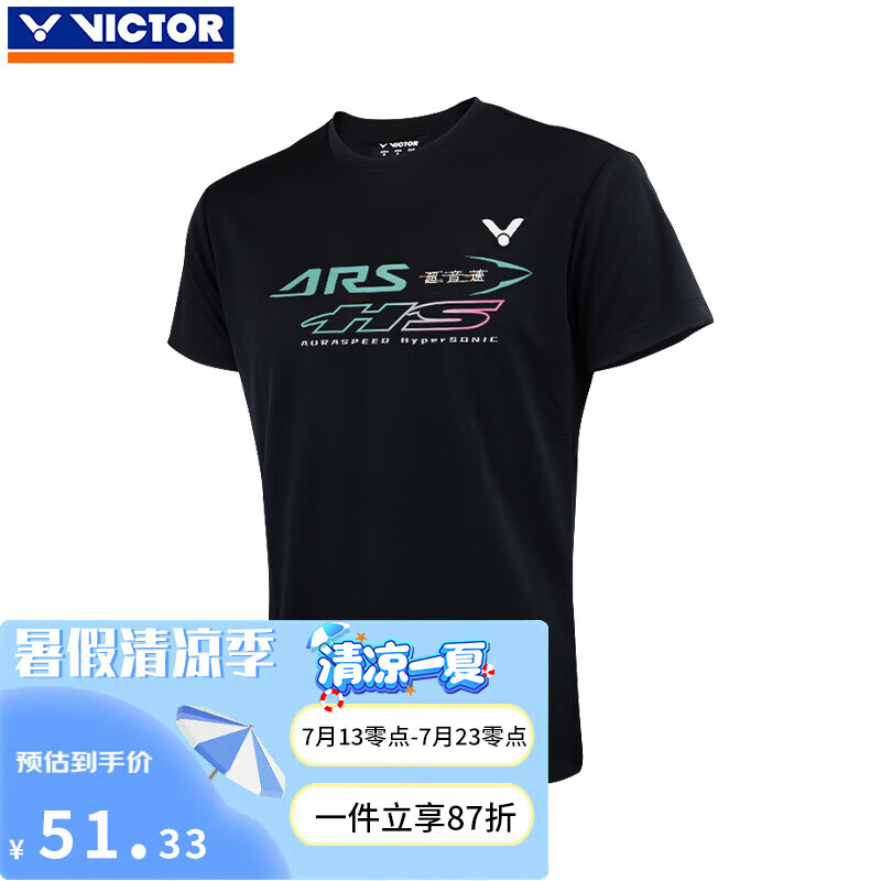 VICTOR 威克多 胜利羽毛球服短袖T-39004C黑色 透气款 L ￥51.33