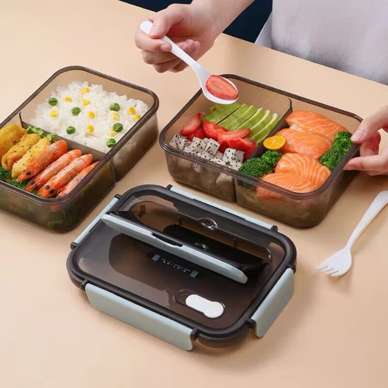 便携式带盖分格便当盒 食品级材质送餐具 15.9元（需用券）