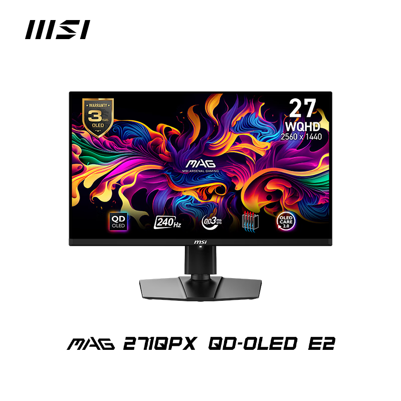 MSI 微星 MAG 271 QPX QD-OLED E2 26.5英寸OLED显示器（2560*1440、240Hz、HDR400） 2740元包