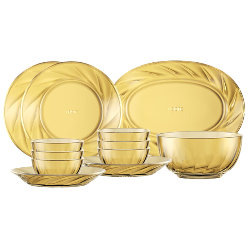 康宁 VISIONS 晶炫螺纹高硼硅玻璃餐具套装 12件 4-6人 微波炉可用 141.34元