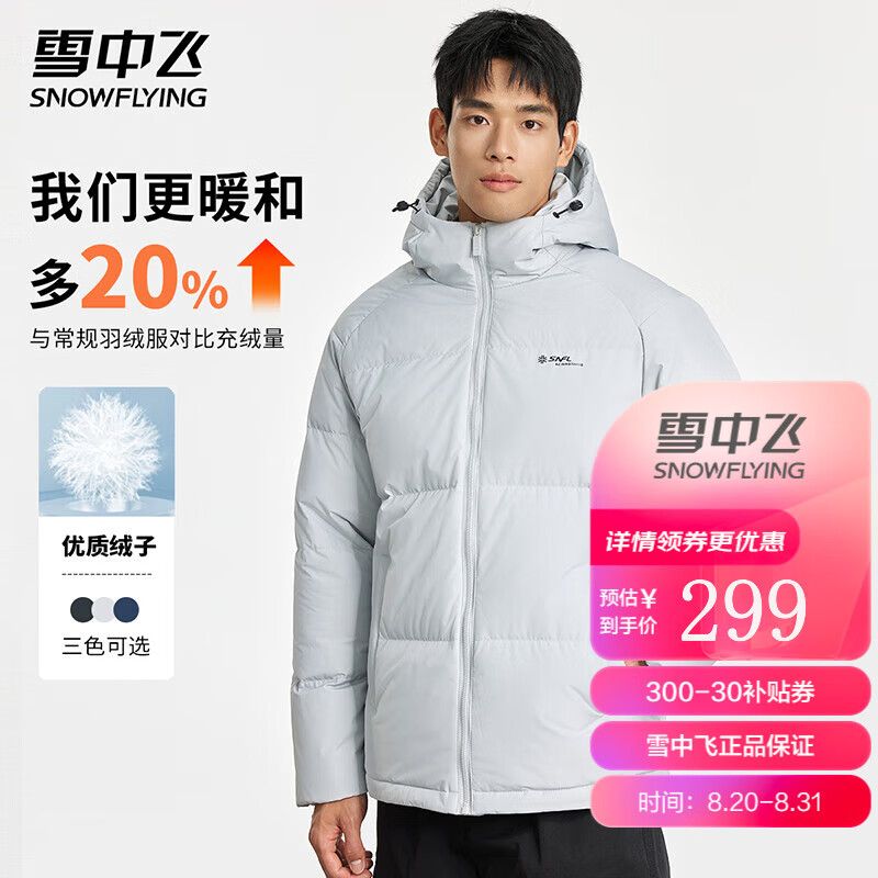 雪中飞 男士羽绒服连帽秋冬防寒 反季清仓超值断码 167元（需用券）