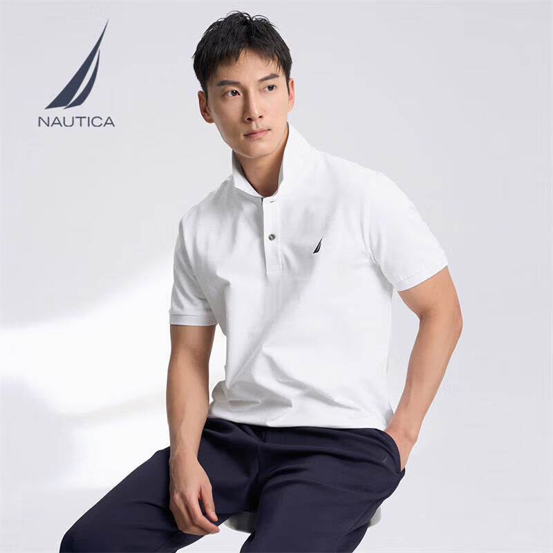 NAUTICA 男装25春夏商务休闲舒适亲肤棉氨透气短袖POLO男 白色1BW S 119元