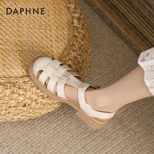 DAPHNE 达芙妮 罗马凉鞋女款2023夏季新款猪笼鞋包头编织平底镂空凉鞋外穿 169