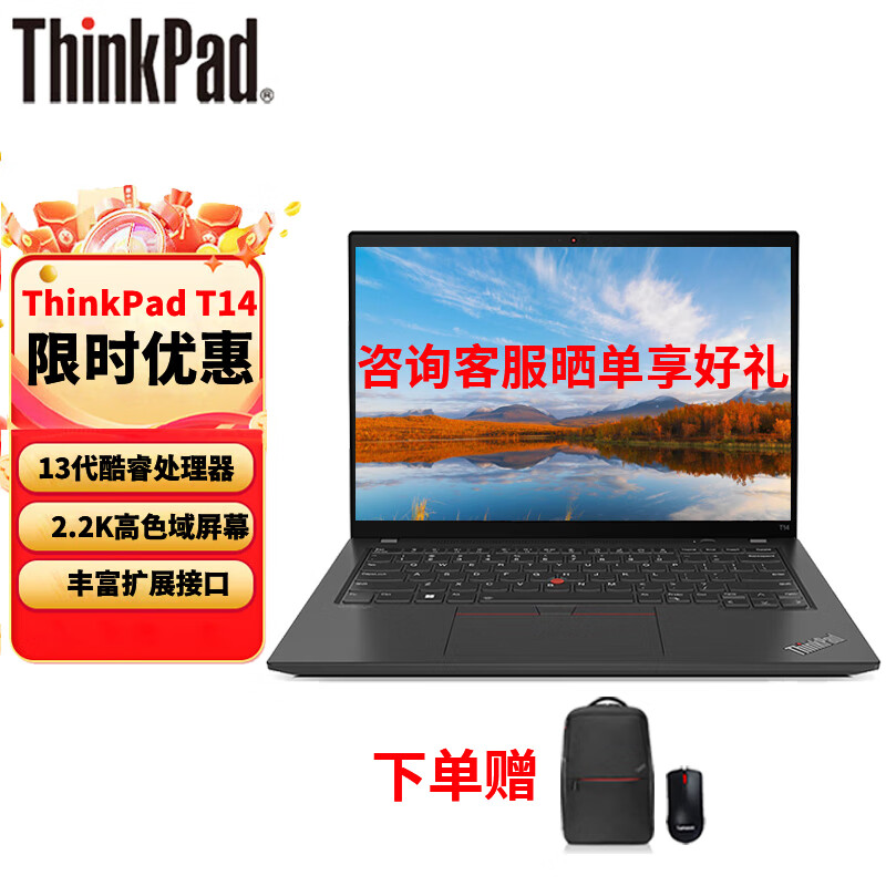 Lenovo 联想 T14 13代酷睿14英寸商务办公轻薄笔记本电脑升级款 i7-1360P MX550 2.2K 