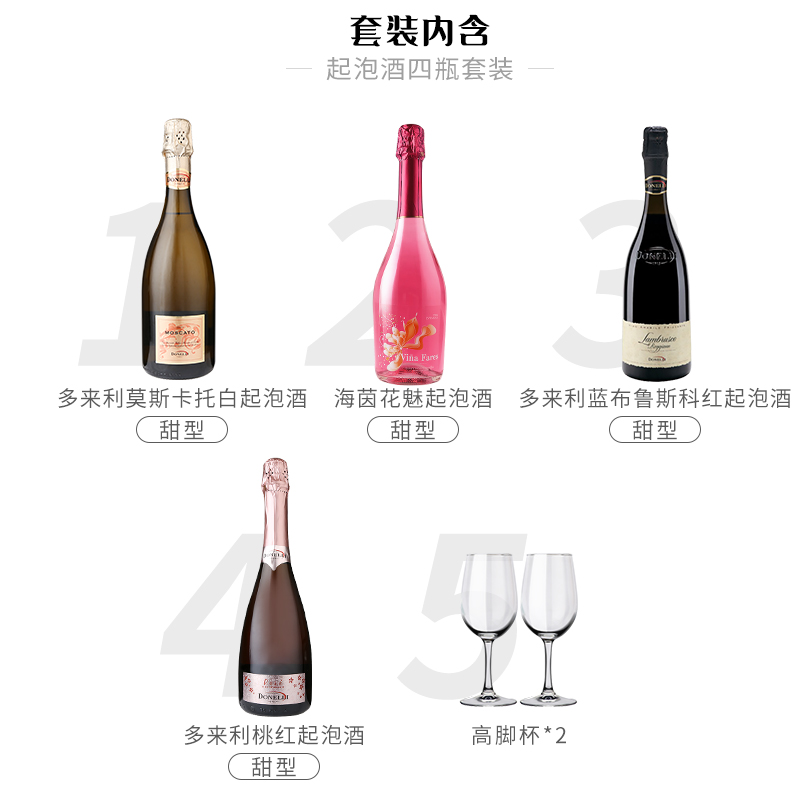 CHANGYU 张裕 4瓶起泡酒套装甜型莫斯卡托西班牙意大利原瓶进口 265.05元（需