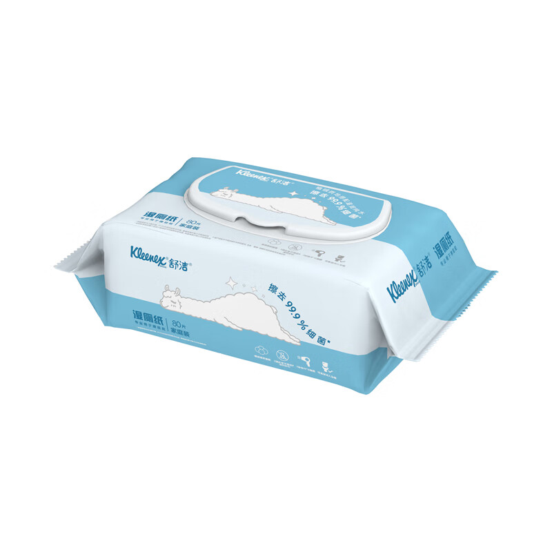 Kleenex 舒洁 湿厕纸羊驼80抽*10包 (800片)清洁湿纸巾 私处清洁 擦去99.9%细 71.25