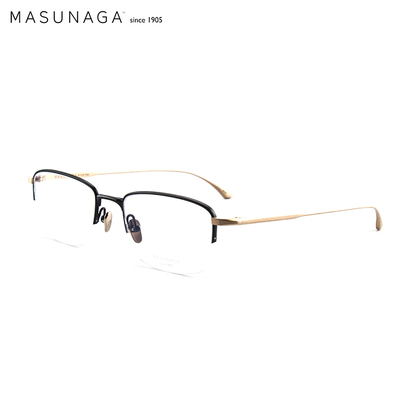 masunaga 增永眼镜男女手工复古半框眼镜架配镜近视光学镜架MIES #49 黑加金 206