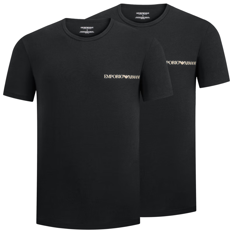 京东百亿补贴：Emporio Armani 阿玛尼 EAU 男士舒适T恤 黑色（两件装） 272元包