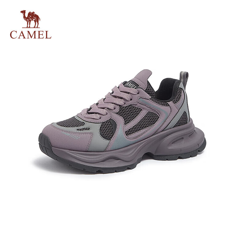 CAMEL 骆驼 老爹鞋女复古网面拼接撞色厚底休闲鞋 L24S229086 紫色 38 255元（需