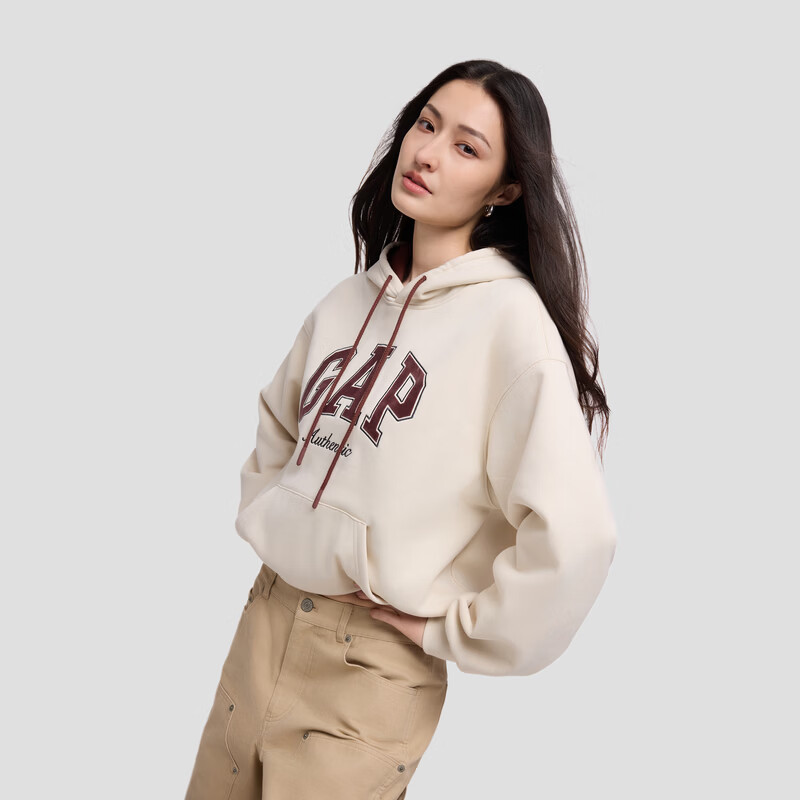 Gap 女装美式撞色logo刺绣加绒连帽卫衣2SS623034