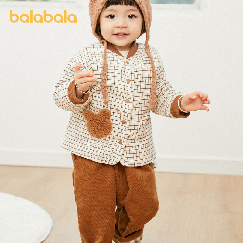 巴拉巴拉 儿童棉服宝宝婴儿棉袄秋冬装清仓加厚保暖外套上衣灯芯绒 49.9元