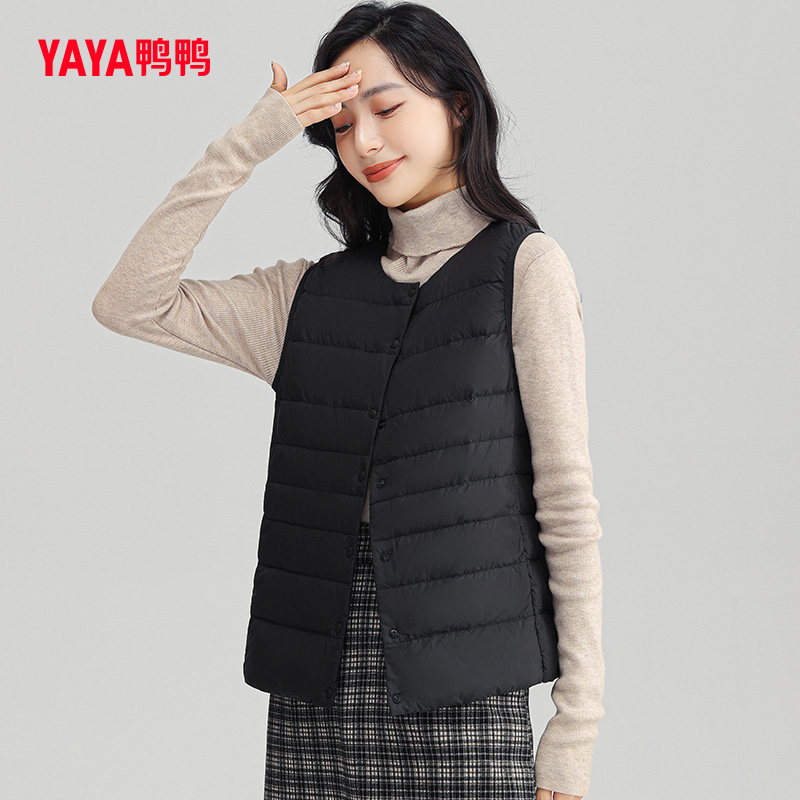 YAYA 鸭鸭羽绒服 鸭鸭轻薄羽绒服马甲女短款春秋冬季韩版鸭绒内胆马夹外套 