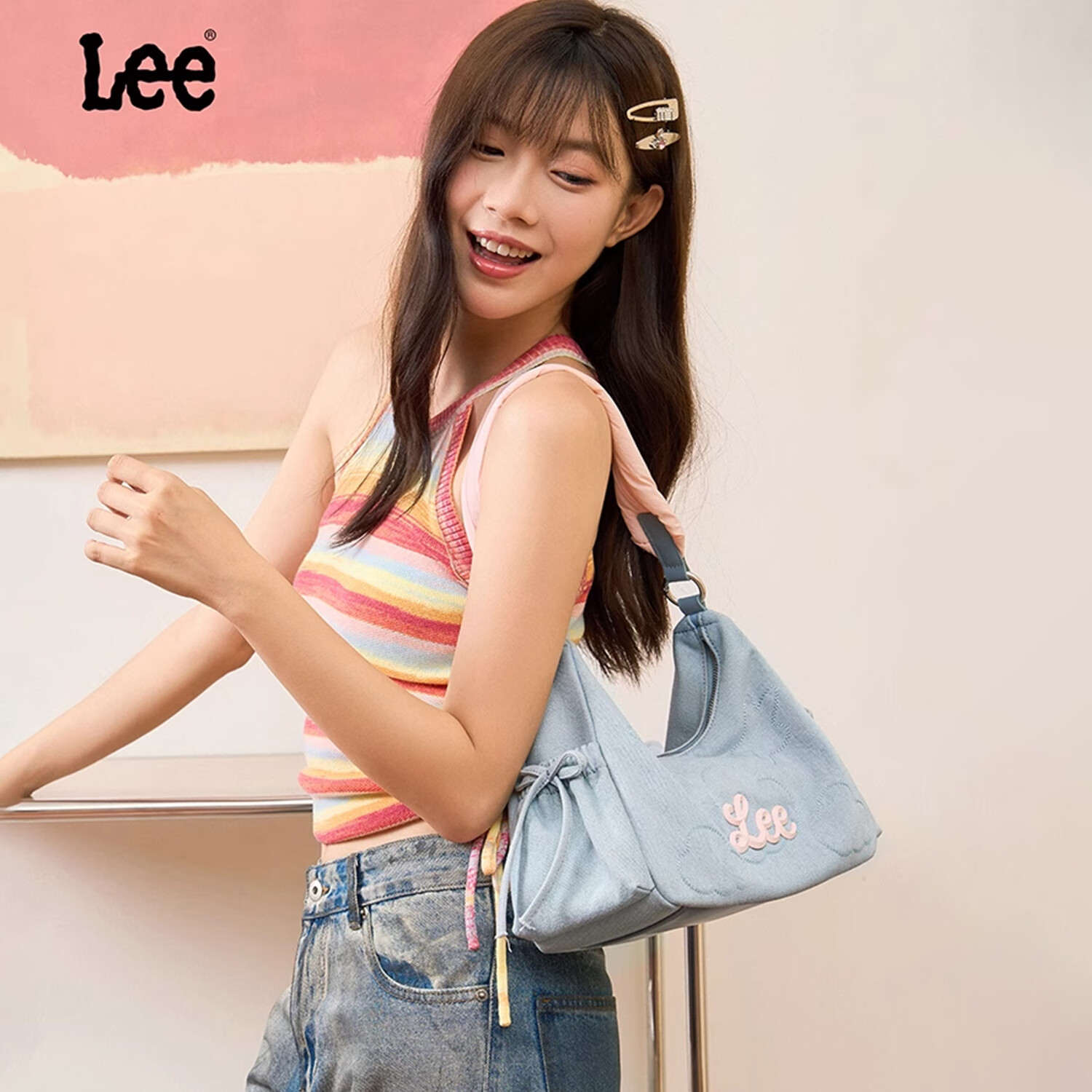 Lee 2025云吞包手提单肩托特包 上课上班通勤 大包 浅蓝配粉色 226元