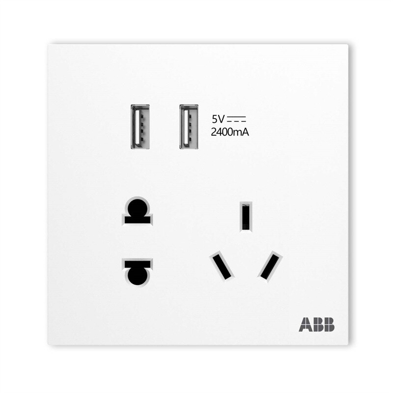 家装季：ABB 盈致系列 白色 五孔带双USB插座 54元包邮（需用券）