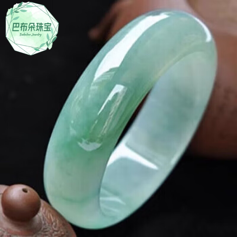 巴布朵 帝王绿翡翠手镯缅甸玉女款油青贵妃镯飘花玉子通透水润玉石冰种 