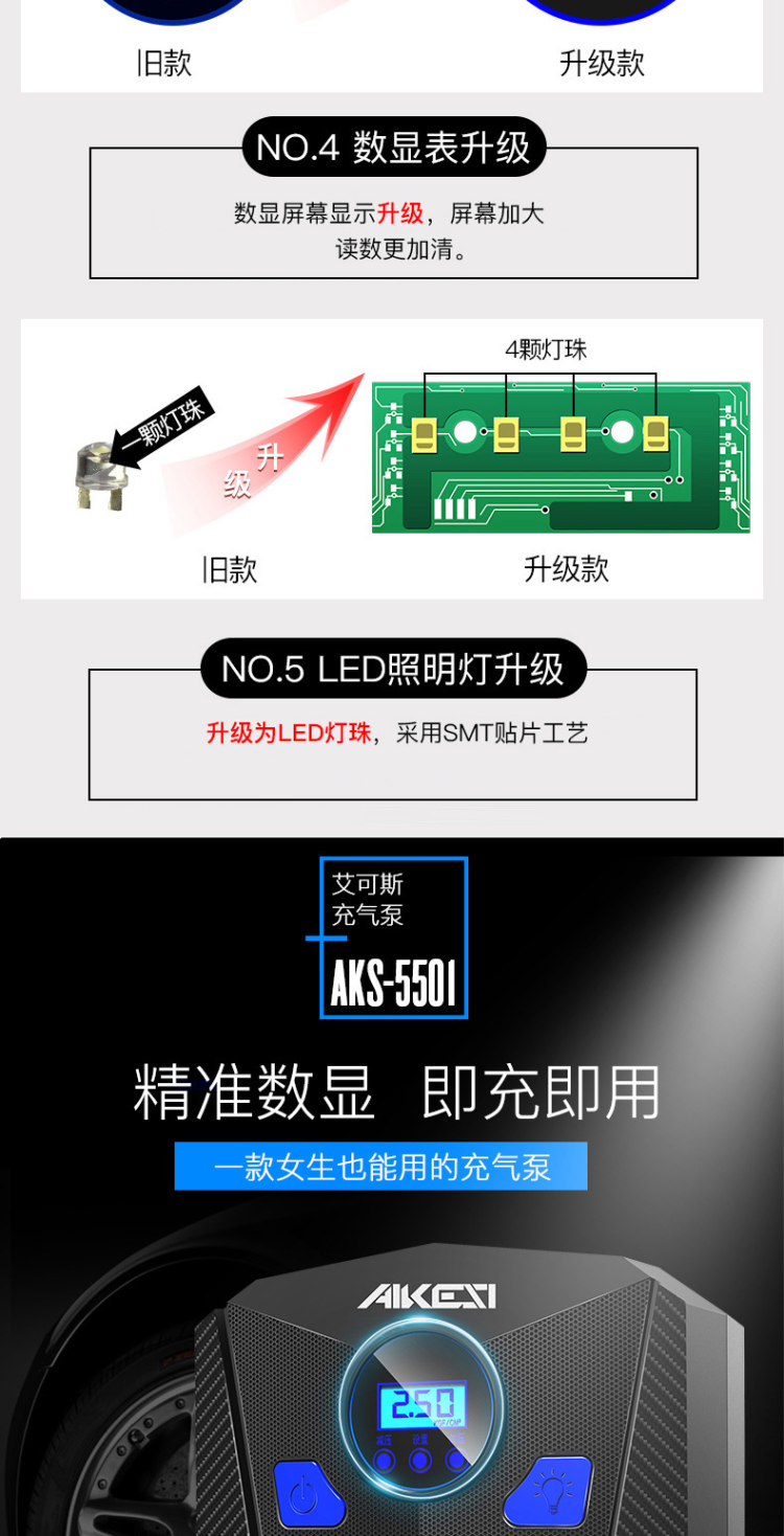 补券，充满即停，可预设胎压，自带照明：艾可斯 多功能车载充气泵 券后24.8元起包邮 买手党-买手聚集的地方