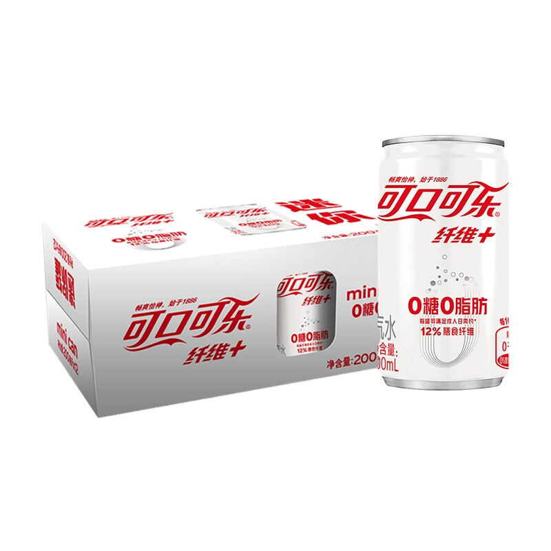 可口可乐 Coca-Cola 纤维+无糖零热量 汽水 碳酸饮料 200ml*12罐 整箱装 15.5元