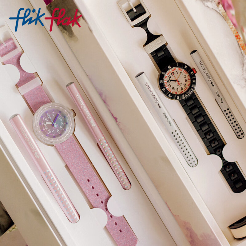 swatch Flik Flak（飞菲）儿童瑞士手表 水墨素描 石英表ZFCSP118C 398元
