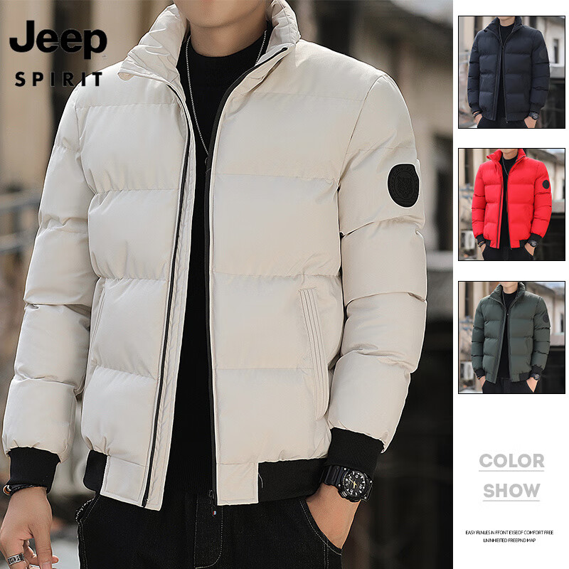 移动端、京东百亿补贴：JEEP SPIRIT 棉服黑色立领冬季加绒加厚棉衣外套保暖