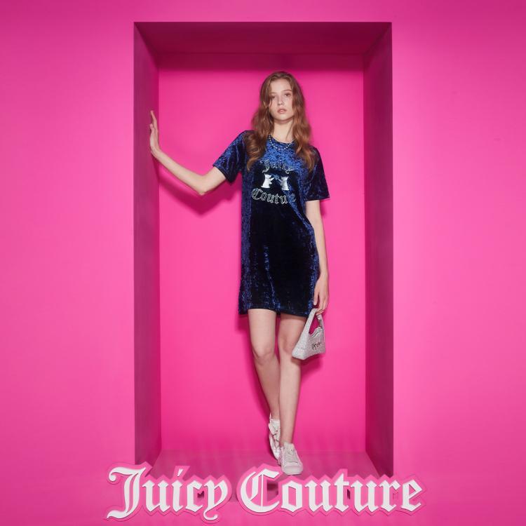 Juicy Couture 橘滋 午夜星光动物logo绣花烫钻丝绒连衣裙 249元