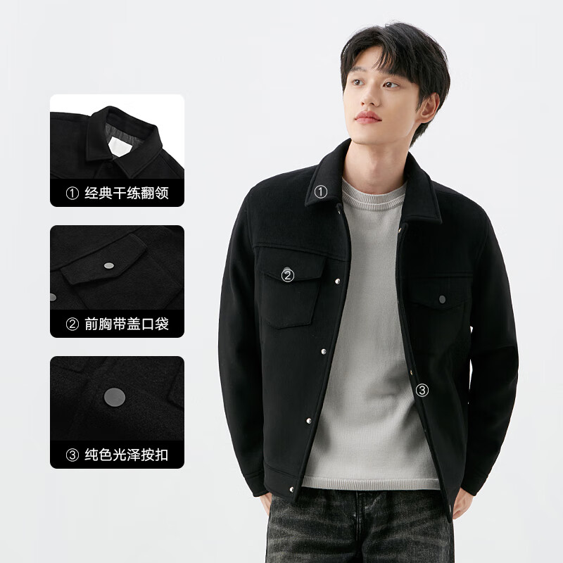 gxg.jeans 翻领工装毛呢夹克 黑色 260元包邮（仅限1小时）