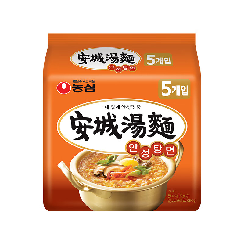 农心 安城汤面袋装方便面625g5连包 28.4元