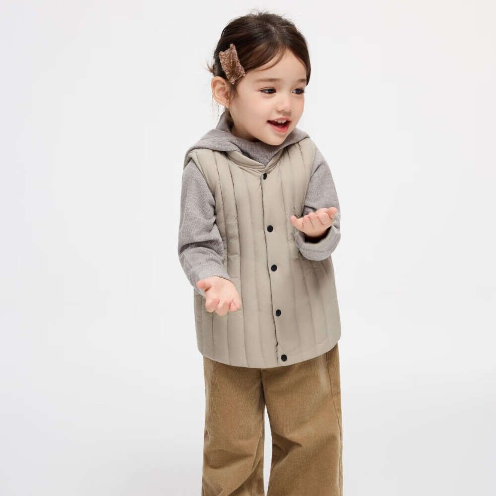 鸭鸭 KIDS 儿童轻薄中大童羽绒背心马甲男童外穿女童羽绒服内胆 灰色 140 69