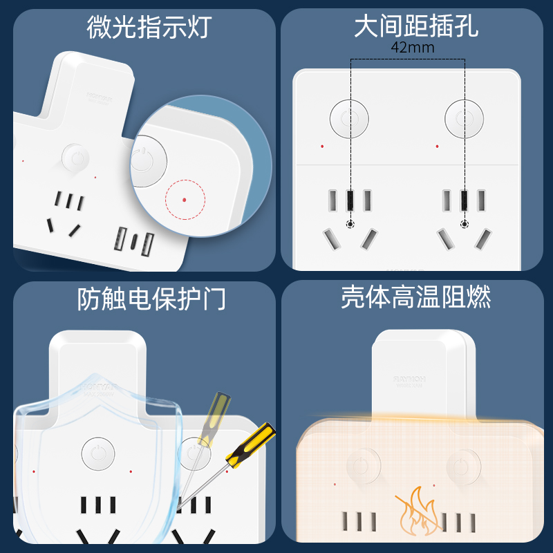 HONYAR 鸿雁 TH13 插座转换器 一转三带指示灯 14.82元