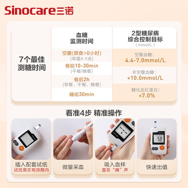 Sinocare 三诺 血糖仪GA-3 型套装（仪器+50支试纸+50支采血针）