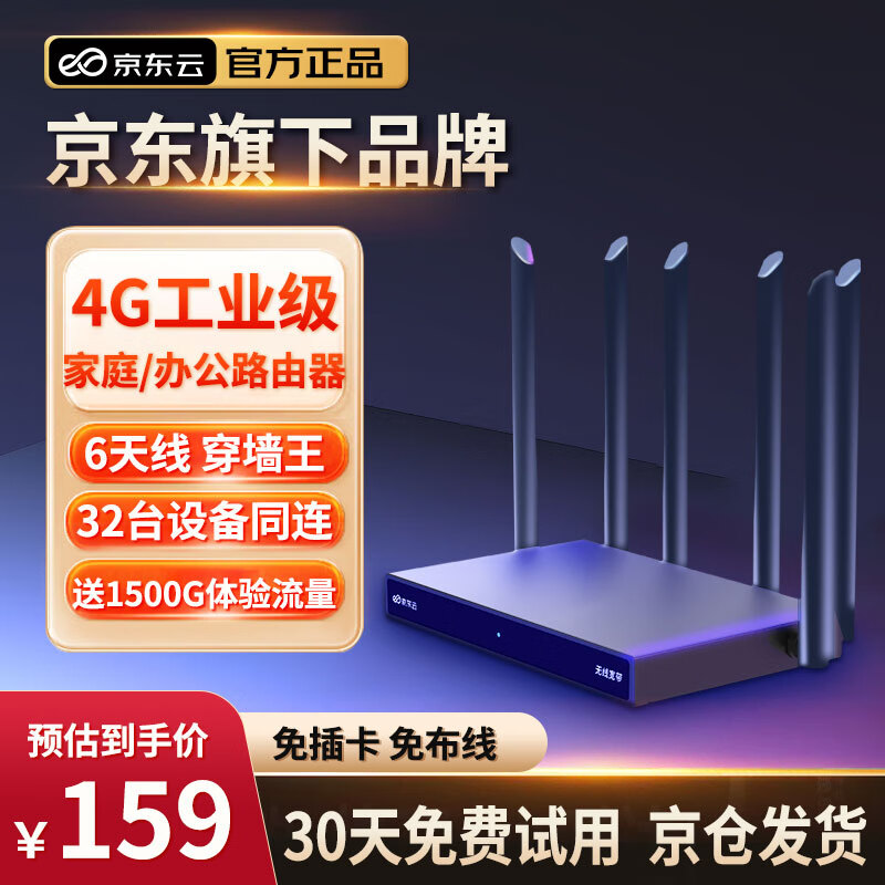 京东云 移动无线5G路由器千兆wifi6信号放大器家用路由器穿墙王sim插卡cpe全