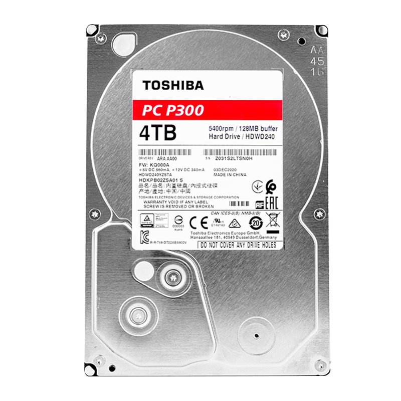 plus会员：东芝(TOSHIBA)4TB 台式机机械硬盘 128MB 5400RPM SATA接口 P300系列(HDWD240) 5