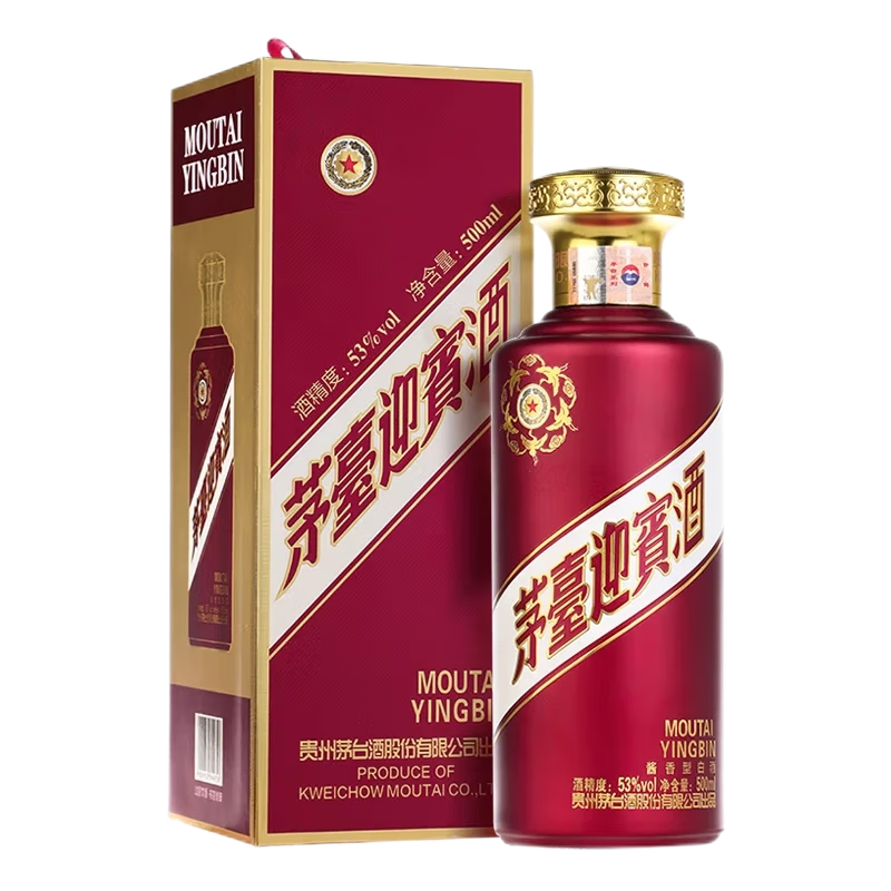 plus会员:茅台（MOUTAI）迎宾酒 酱香型高度白酒 53度 500mL 2瓶 356元（合178元/瓶