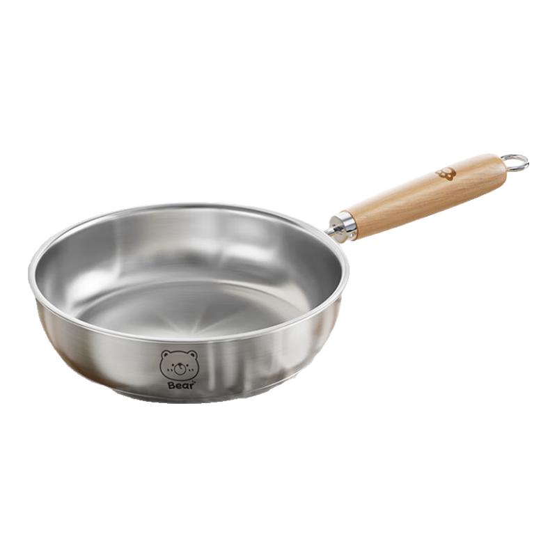 双枪 316L不锈钢小奶锅家用厚底无涂层不粘锅户外锅具深煎锅 大号有盖26cm 95