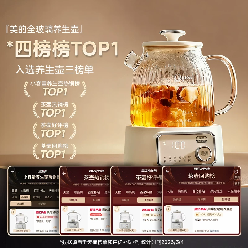 美的 YS10B101全玻璃 养生壶 暖玉白1.2L 70.48元 - 清风线报