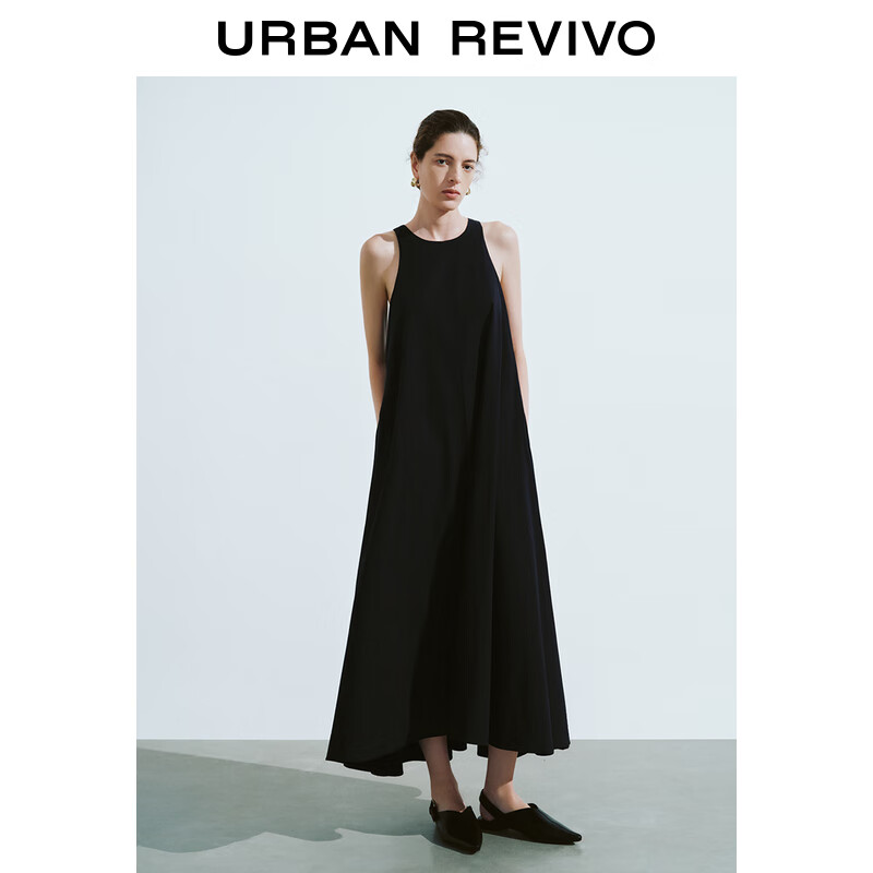 URBAN REVIVO UR2024秋季女装气质无袖背心式中长款连衣裙UWM740012 正黑 L 319元（