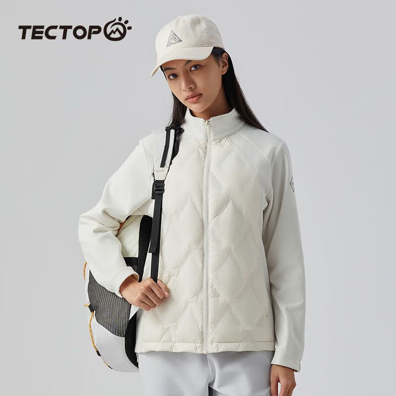 探拓 羽绒服】轻薄女款弹力立领防风户外防钻绒白鸭绒羽绒衣外套 馥月白 1