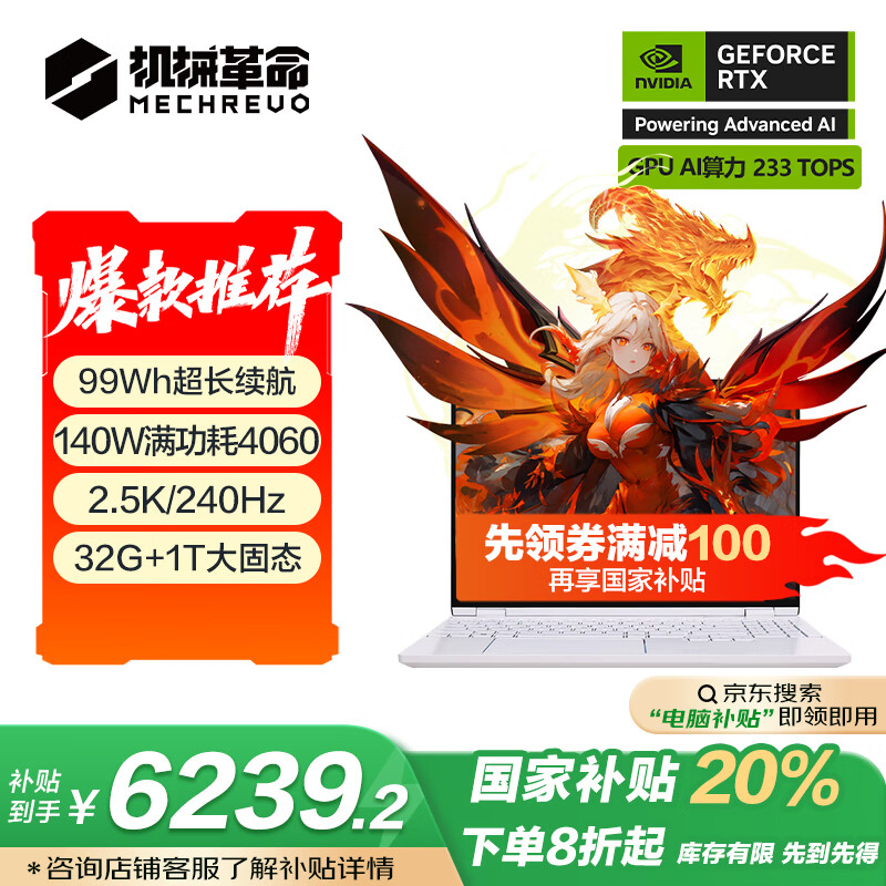 机械革命 翼龙15 Pro游戏本（R7-8845H、RTX4060 8G、32GB、1TB、2.5K、240Hz、99Wh） 779