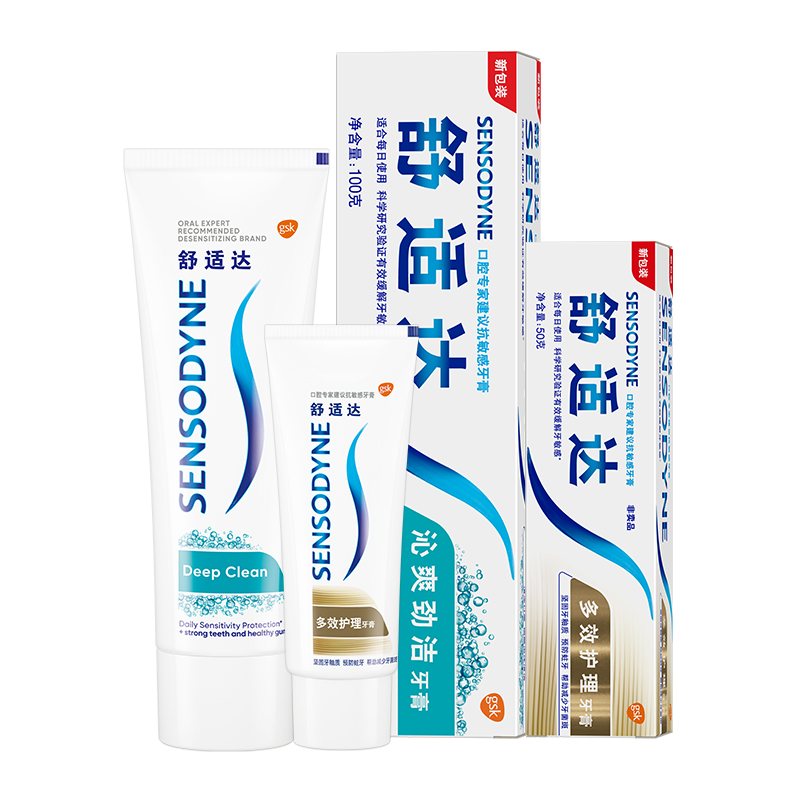 88VIP：SENSODYNE 舒适达 抗敏感牙膏含氟正品沁爽劲洁清新口气牙膏100g赠30g/牙