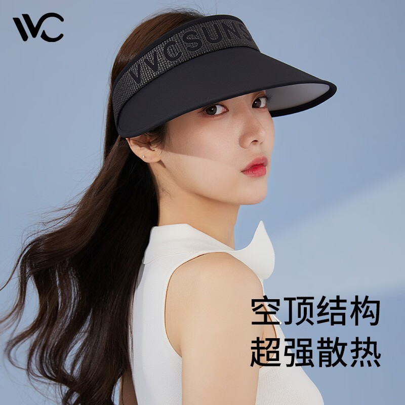 VVC 遮阳帽男女夏季新款防晒帽防紫外线镂空绣花太阳帽透气空顶帽子 时尚
