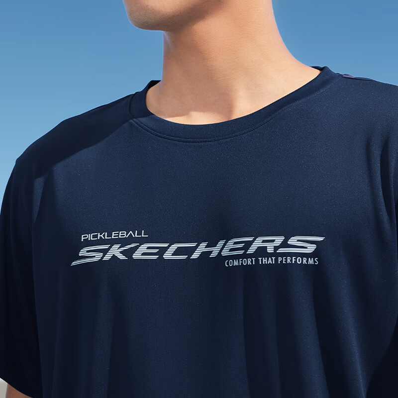 SKECHERS 斯凯奇 T恤男2024夏季新款速干跑步运动短袖针织休闲黑色健身冰丝短