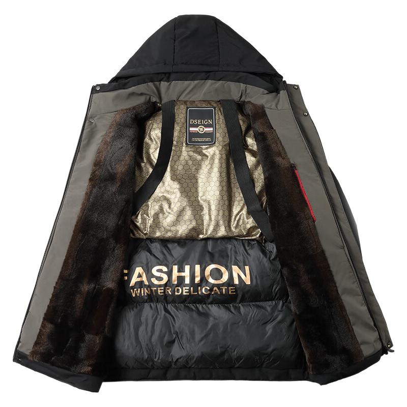 罗蒙 可卸连帽棉服中长款 加绒保暖外套 藏青 78.95元