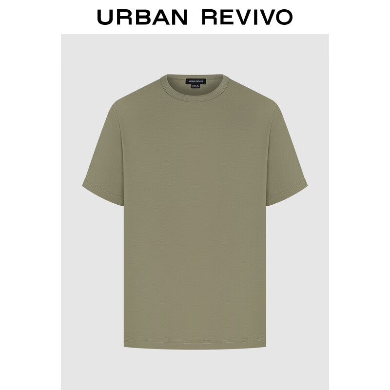 URBAN REVIVO UR2024秋季男装基础休闲纯色棉质圆领短袖T恤UMU440064 卡其绿 XS 139元