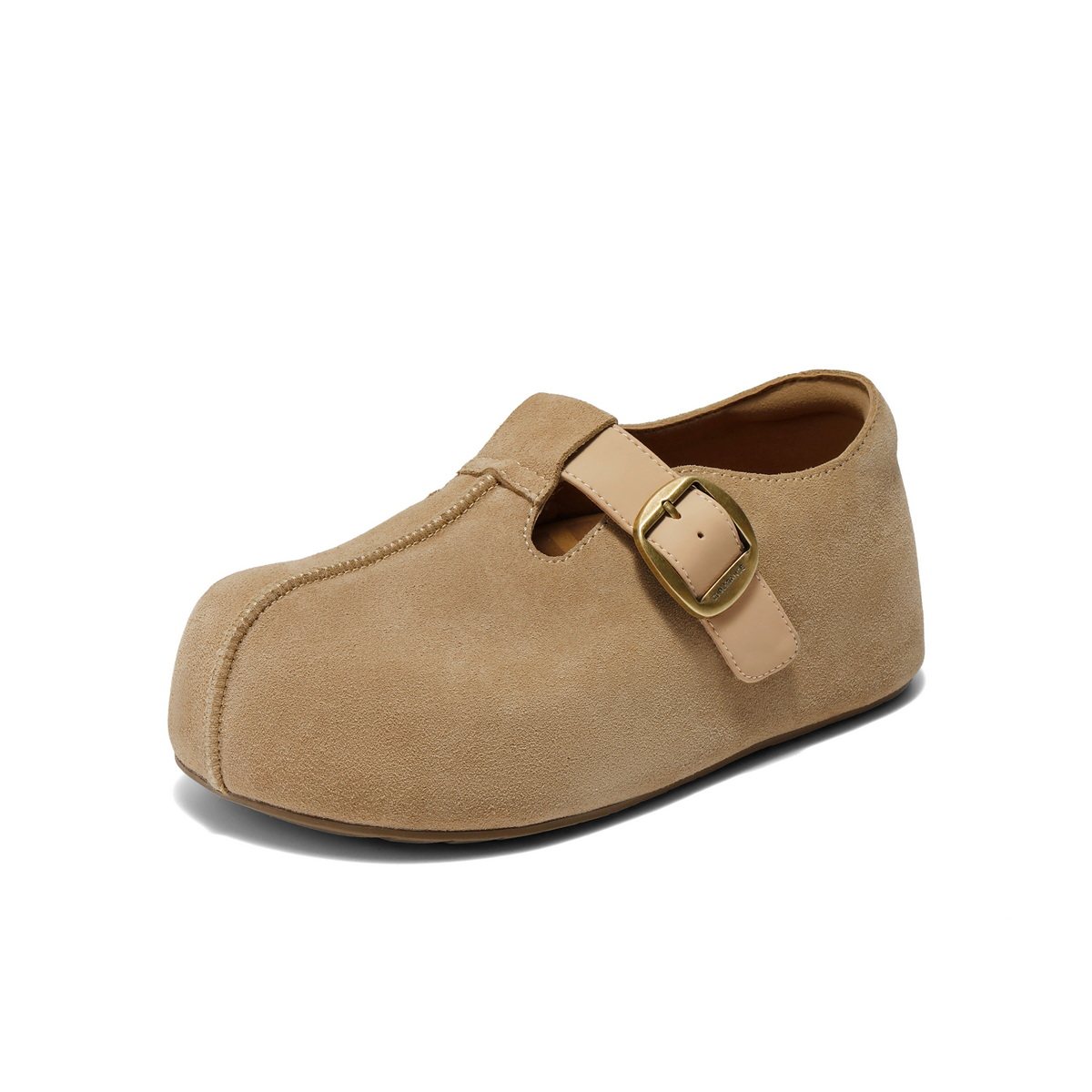 移动端：百丽 周雨彤同款百丽厚底花生吐司勃肯鞋2代包头穆勒毛毛棉鞋E4T1D