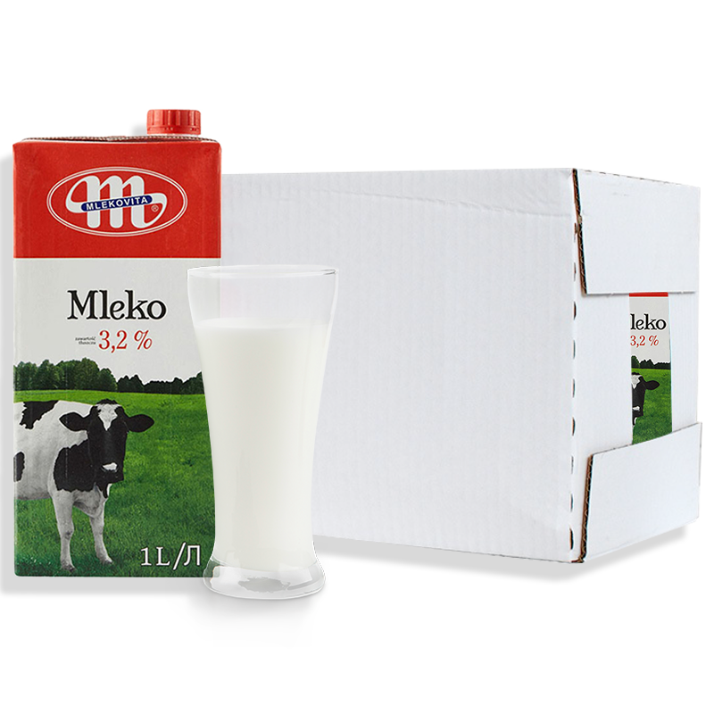 京东PLUS：妙可 Mlekovita 黑白牛系列 全脂3.2UHT纯牛奶 1L*12盒+冠军系列 3.2全脂